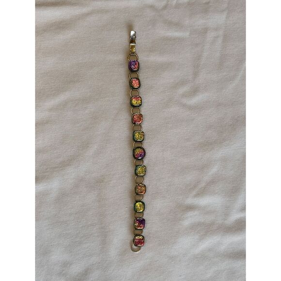 Sterling Sliver Multi-Color Gem Chain Bracelet, Unique, Colorful. 7.5 Inches - Picture 5 of 6